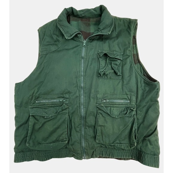Unbranded Mens XL Reversible Green Plaid/Solid Vest with Pockets - Picture 1 of 9